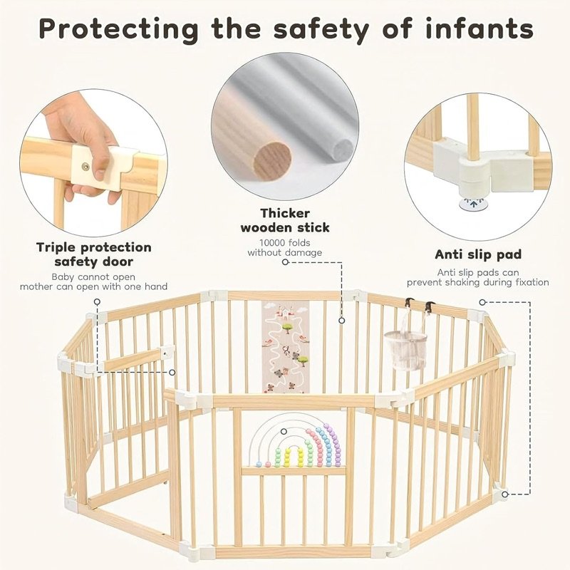 Wiping the playpen clean with a cloth